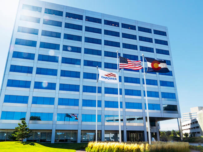 View of flags at Empower headquarters 